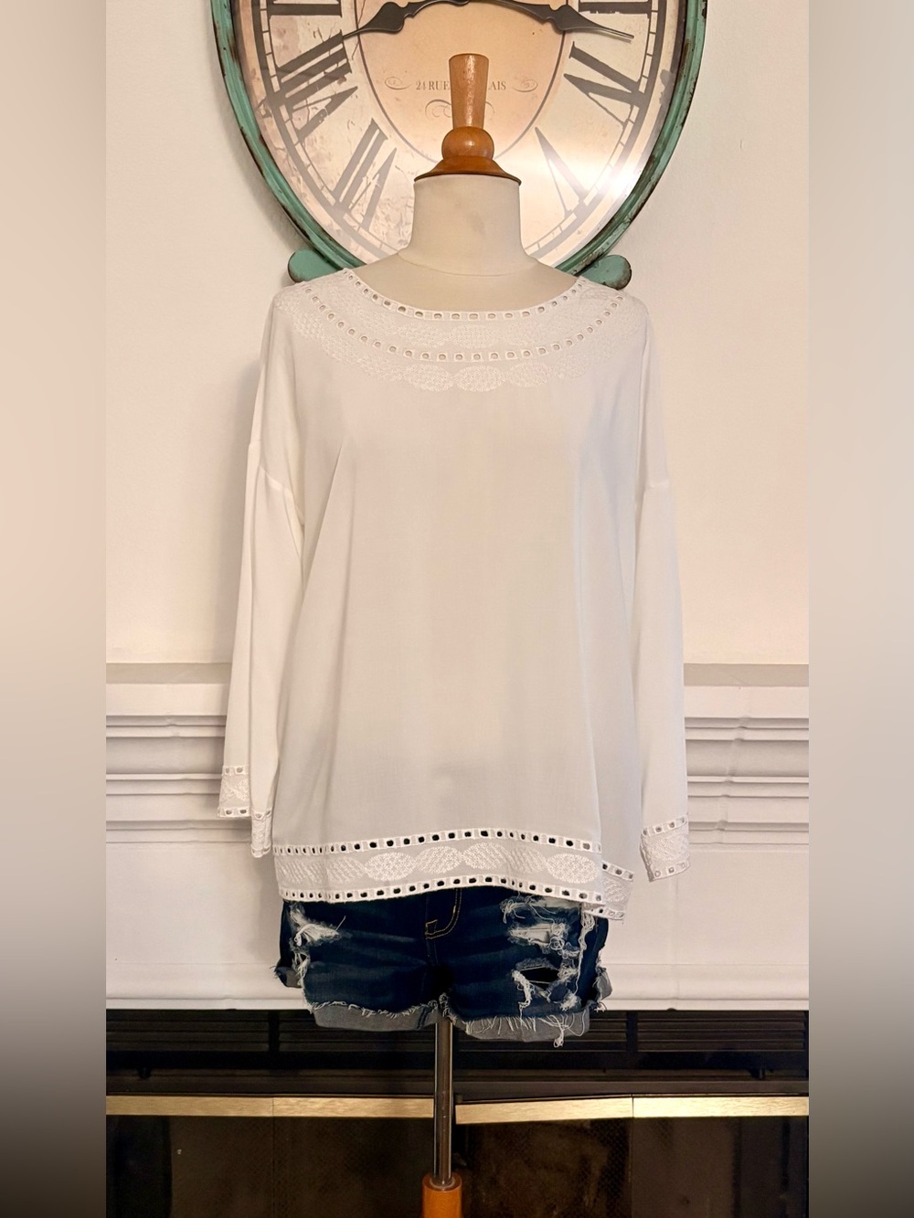 Studio M White Embroidered Top